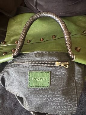 Lanvin Green Leather-Trim Shoulder Bag with Braided Handle